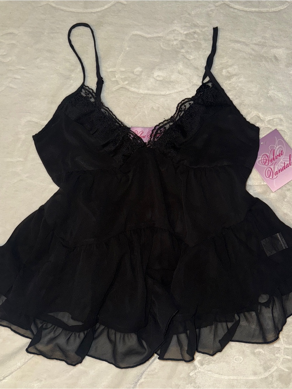 Black Lace-Trim Black Goth Grunge Cami Top